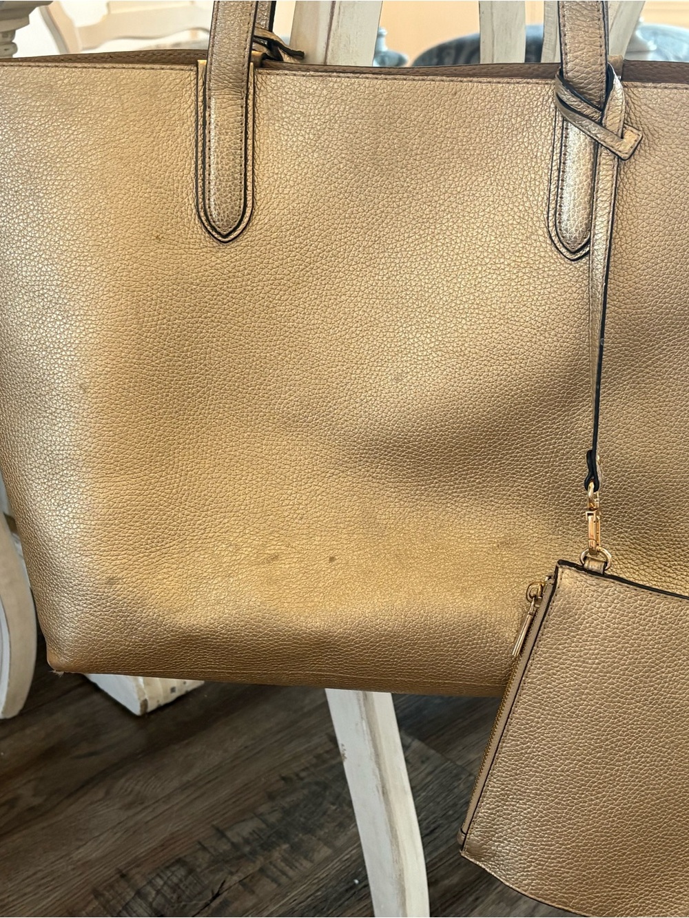 Michael Kors Metallic Gold Pebbled Leather Tote - Picture 6 of 7